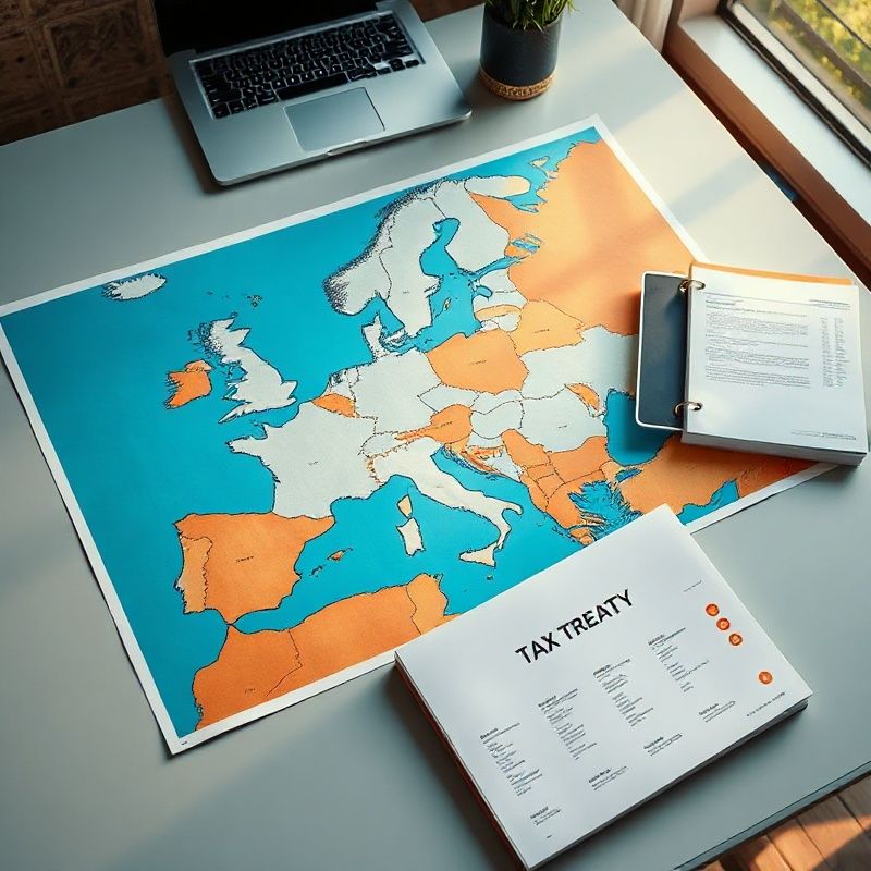 Hartă a Europei cu documente fiscale internaționale pe un birou